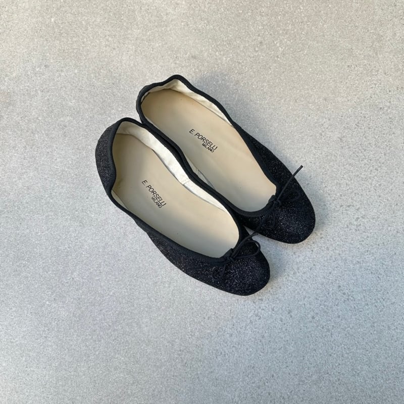 Porselli ポルセリ バレエシューズ ブラックグリッター ハンドメイド