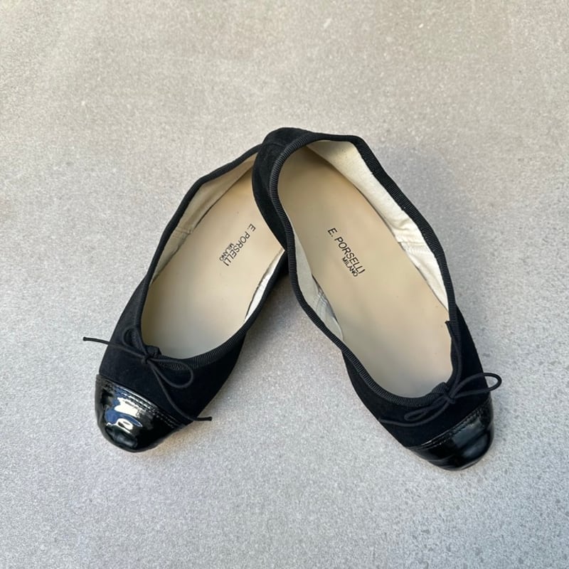 Porselli ポルセリ バレエシューズ ブラックスエード＆パテント