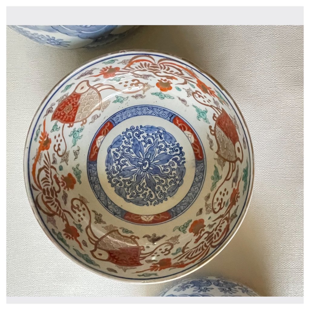 骨董 江戸時代末期？～明治？ 古伊万里 染錦色絵 花鳥図 縁起物 骨董