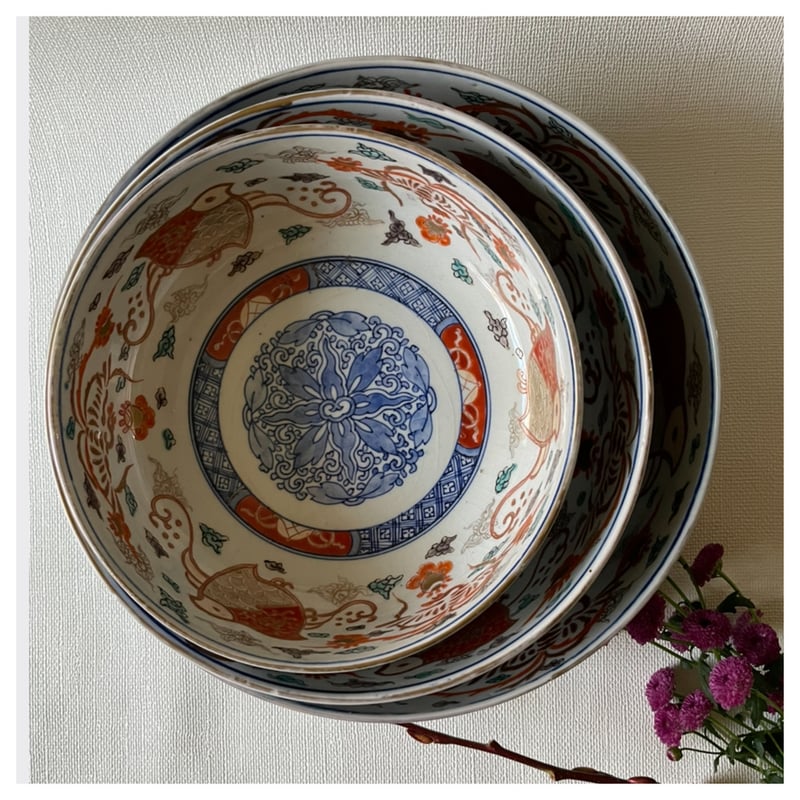 古伊万里 色絵三鉢 波千鳥文様 幕末〜明治 | れいゆぅる rayures