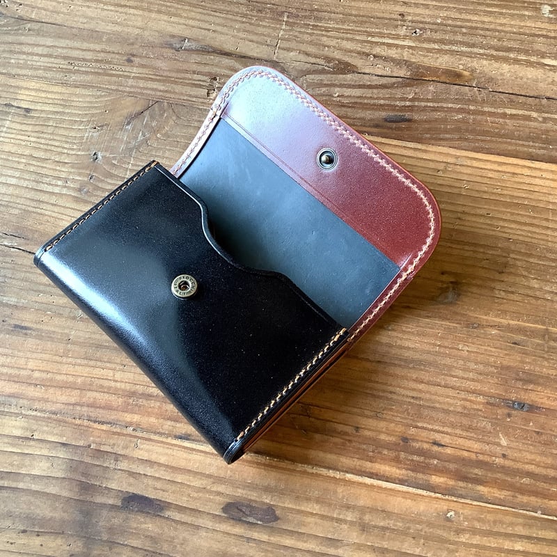 オイルコードバン黒×オイルコードバンバーガンディ 名刺入れ | keywest828