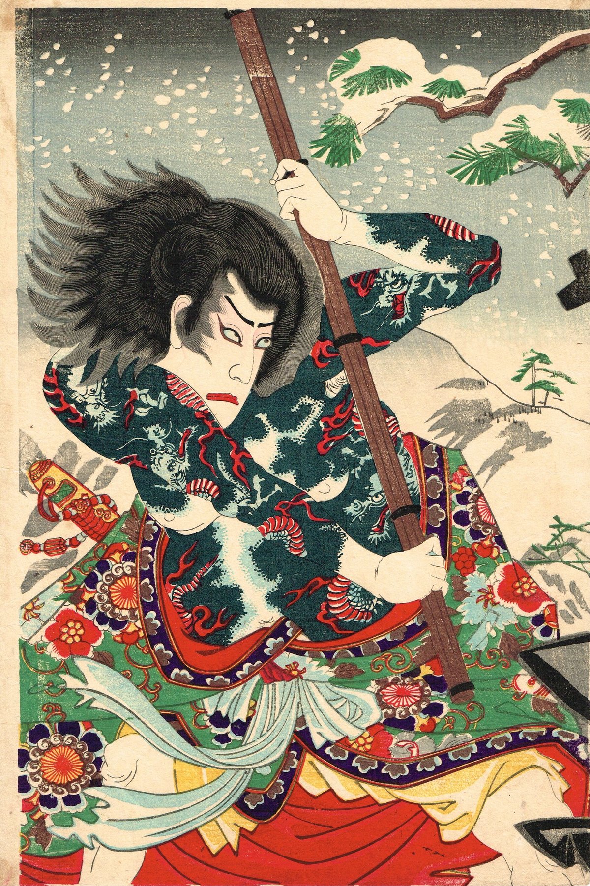 正統派日本画家・舟越長嘉画 掛け軸「鉄線花」 正統派日本画家・舟越長