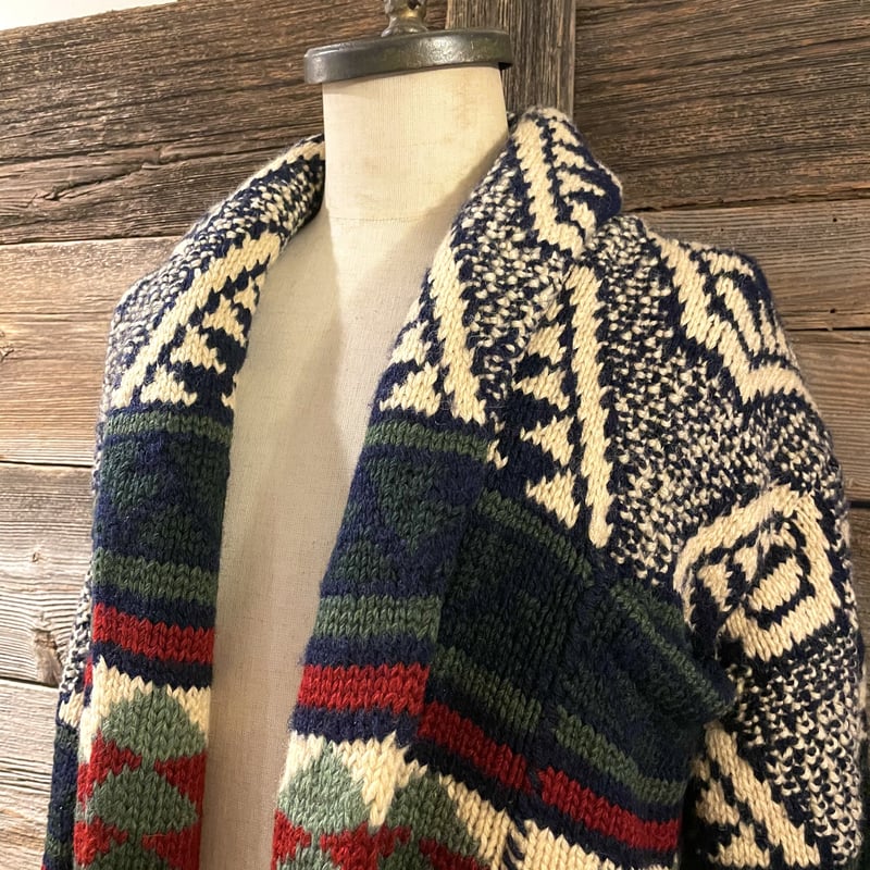 RALPH LAUREN COUNTRY 90s ネイティブ柄 ショールカラー ウールニットガ