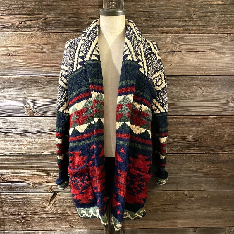 RALPH LAUREN COUNTRY 90s ネイティブ柄 ショールカラー ウールニットガ