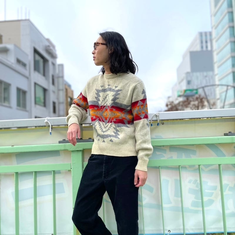 70s Pendleton ネイティブ柄ニット ペンドルトン WOOL 100％ Size L