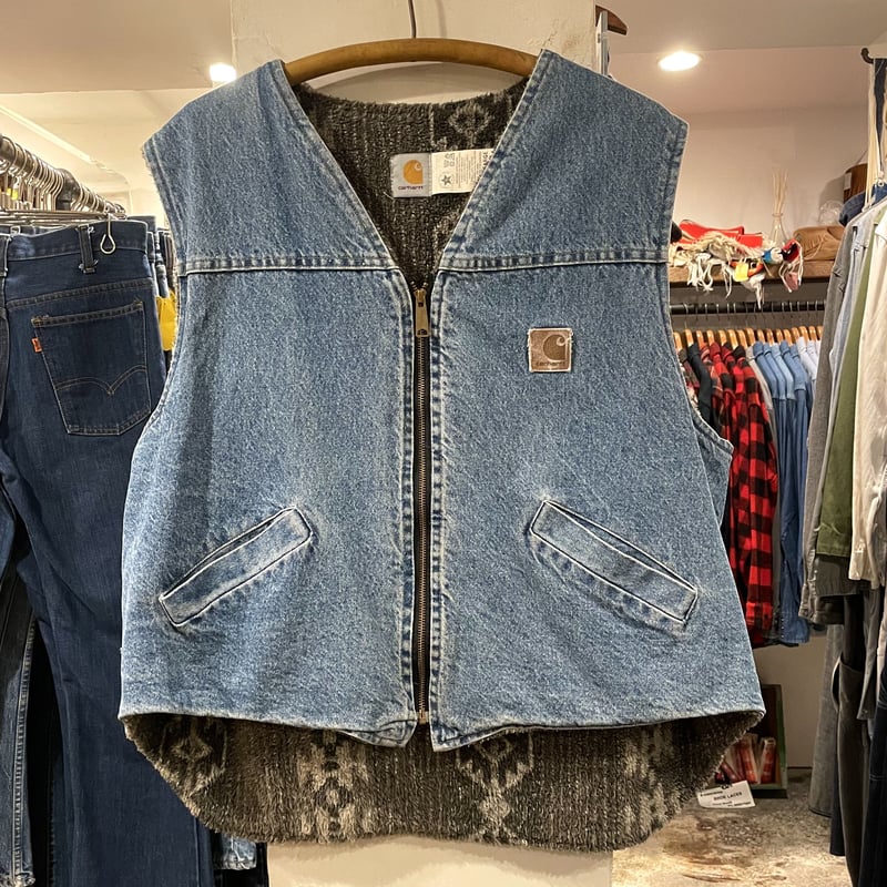 80s〜 Carhartt デニムベスト ネイティブ柄ライナー カーハート USA製