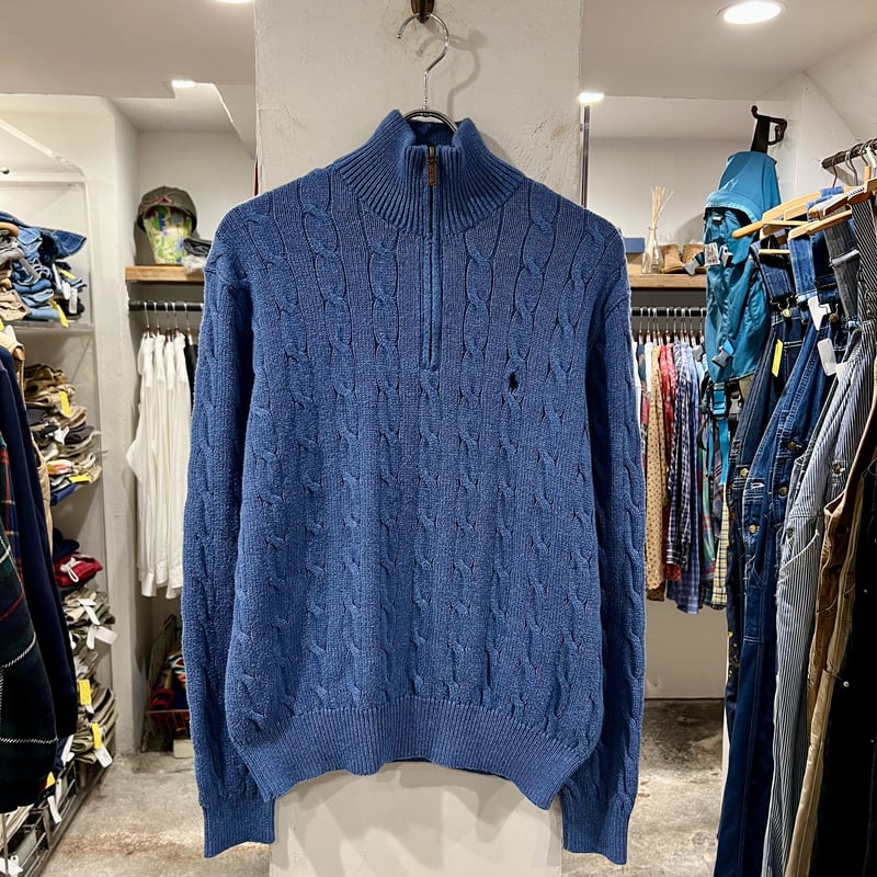POLO Ralph Lauren ハーフジップケーブルニット ラルフローレン 水色 M