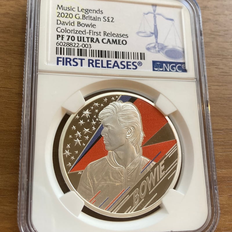 NGC鑑定PF70+FR デビッドボウイ 1オンス 2ポンド カラー銀貨 シルバー