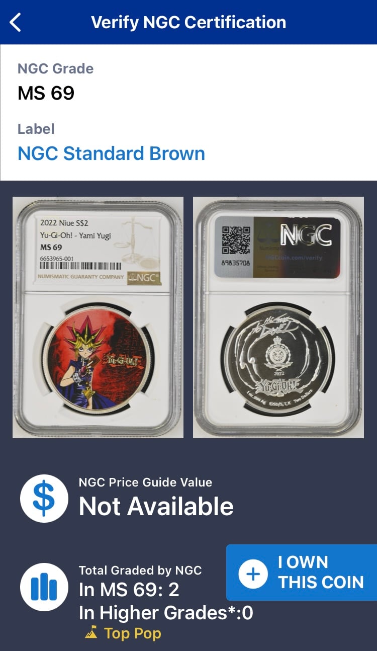 NGC鑑定MS69】遊戯王 闇遊戯 250枚限定 ニウエ国 シルバーコイン 1