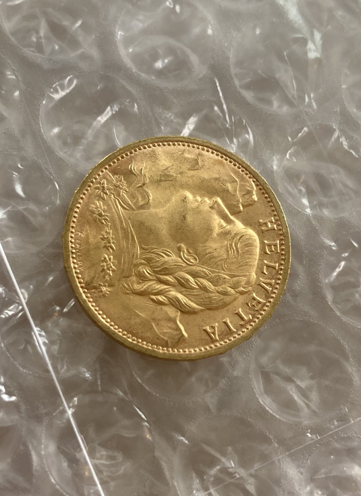 美品・未鑑定品 1935年LB スイス 20フラン金貨 ゴールド アルプスの
