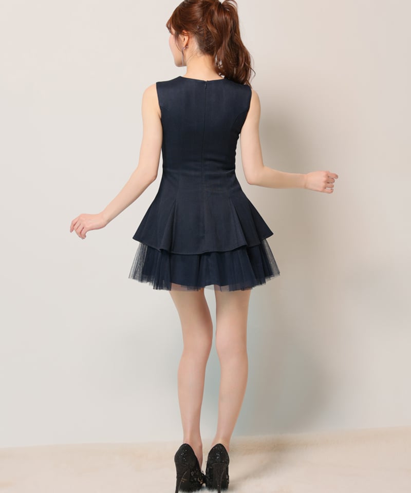 ノースリーブベルトデザインチュールミニキャバドレス(DE3444) | chouette