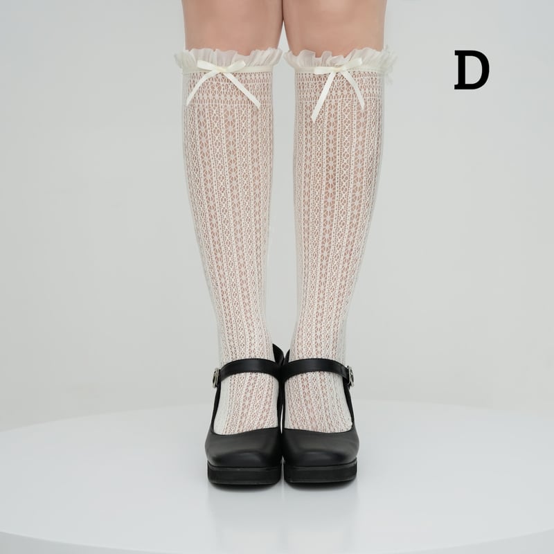 Nodress 2024ss ブラック リボン レース ストッキング 五分丈 NODRESS