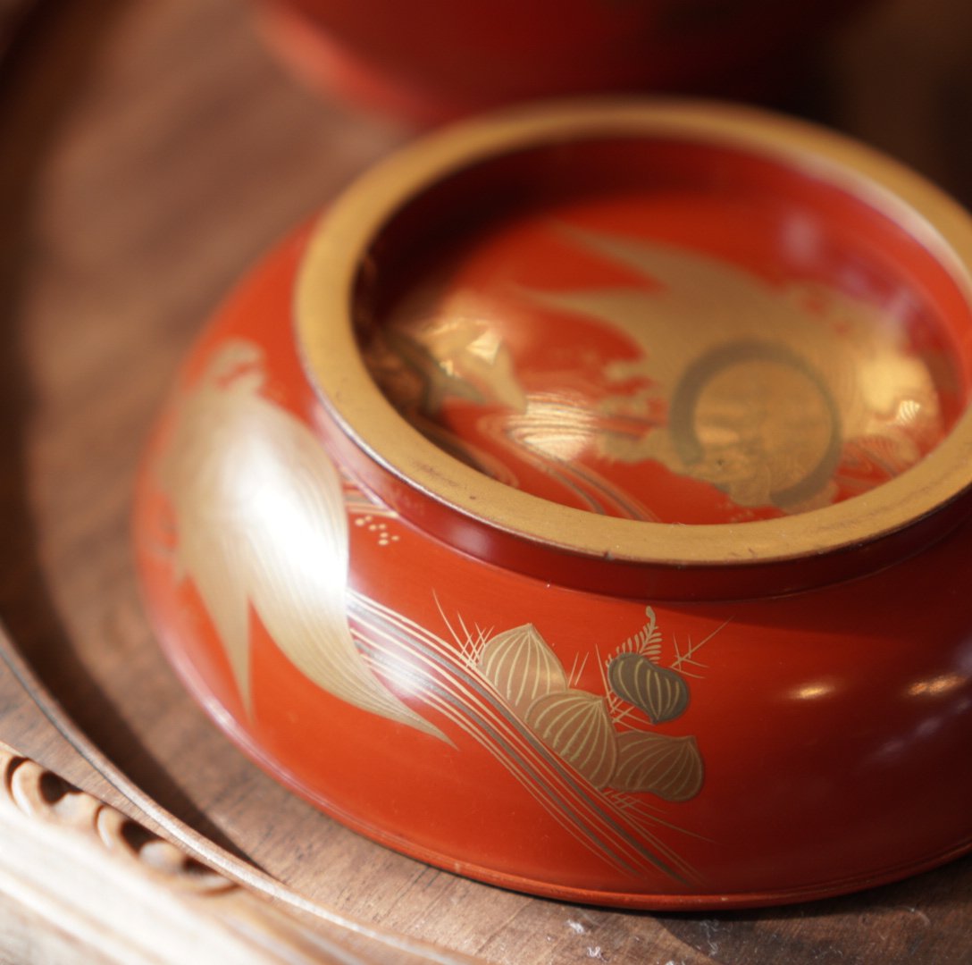 アリサ BK413 時代輪島塗 蓮図金蒔絵 吸物椀 二客 木製 茶道具 BK413