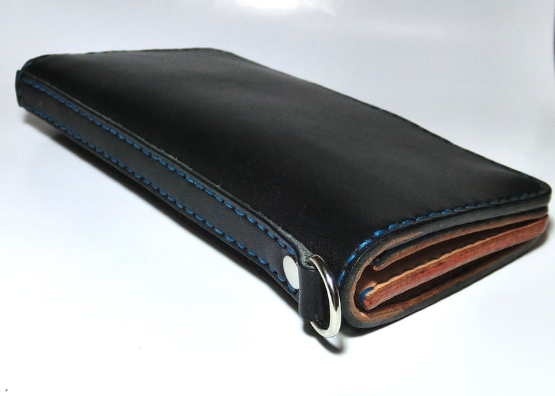 ロングウォレット（黒×肌色×青ステッチ） | STETCH HANDMADE STORE