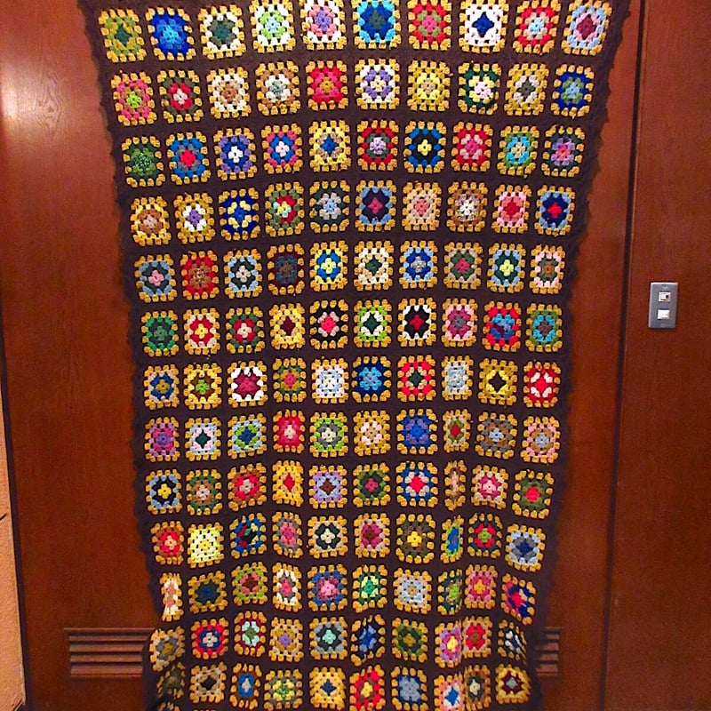 ビンテージ○かぎ針編みブランケットsize約230cm×約147cm○230601c7-blk