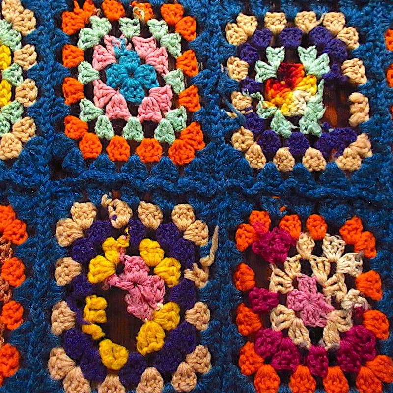 ビンテージ○かぎ針編みブランケットsize 約137cm ×約72cm○231025c9-bl