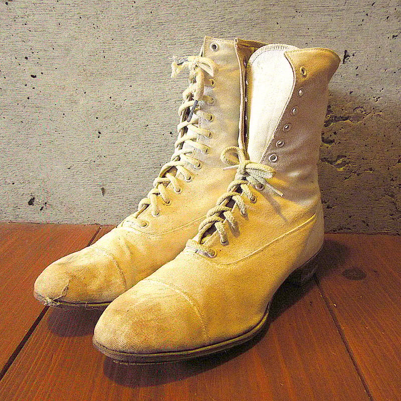 ビンテージ-20's○レディースアンティークレースアップブーツ白
