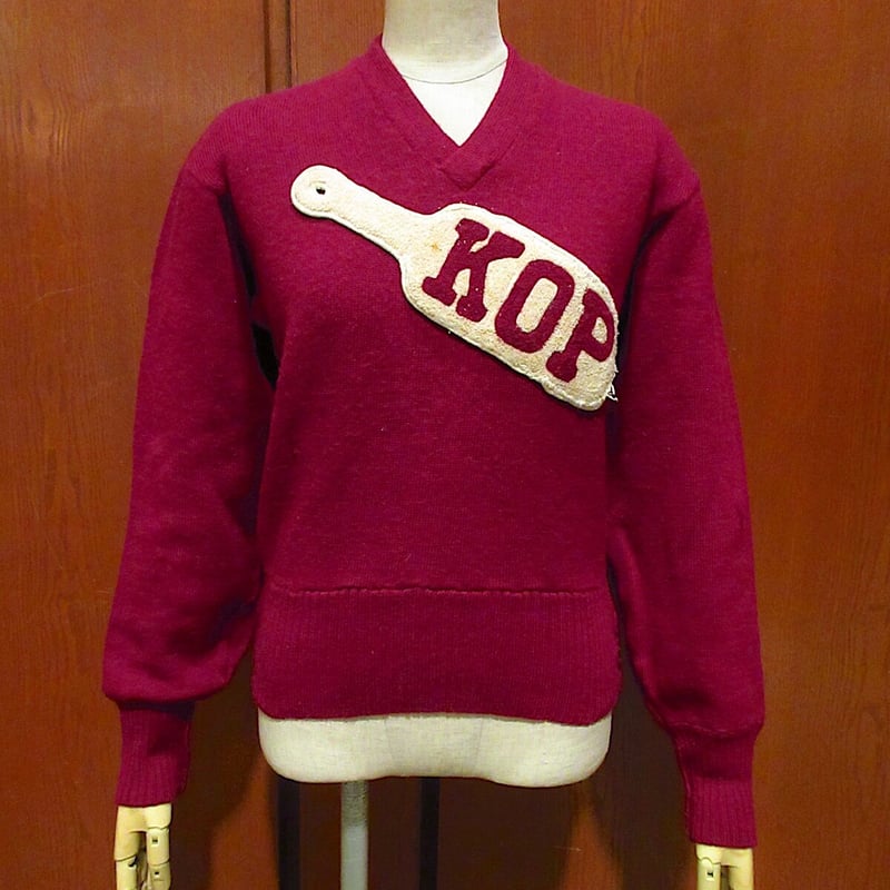 ビンテージ50's○LASLEY KNITTING Vネックレタードセーター○211219r3