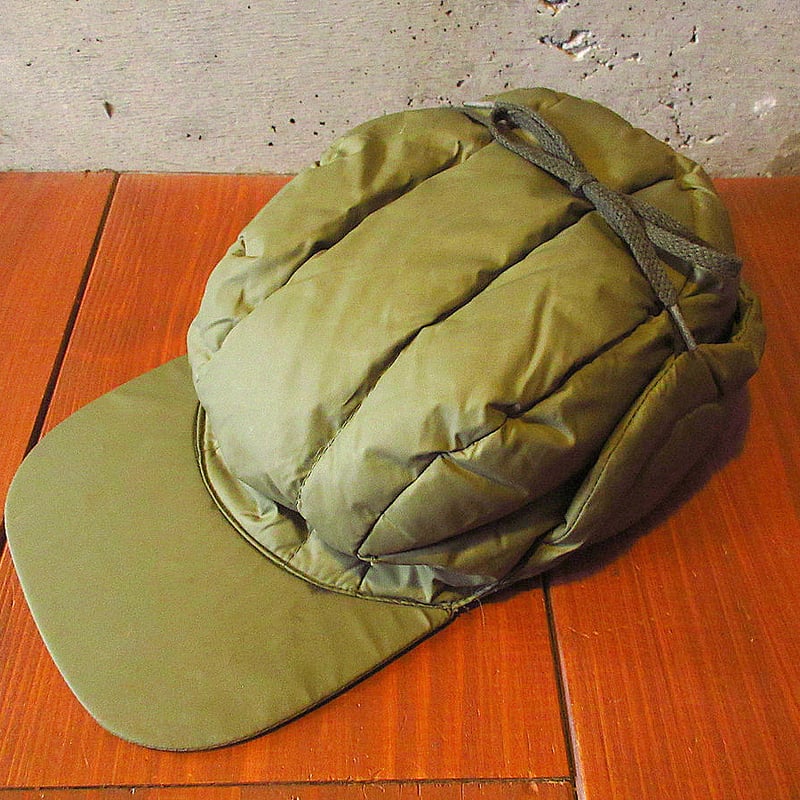 ビンテージ70's○Eddie Bauerダウンキャップ オリーブグリーンsize M