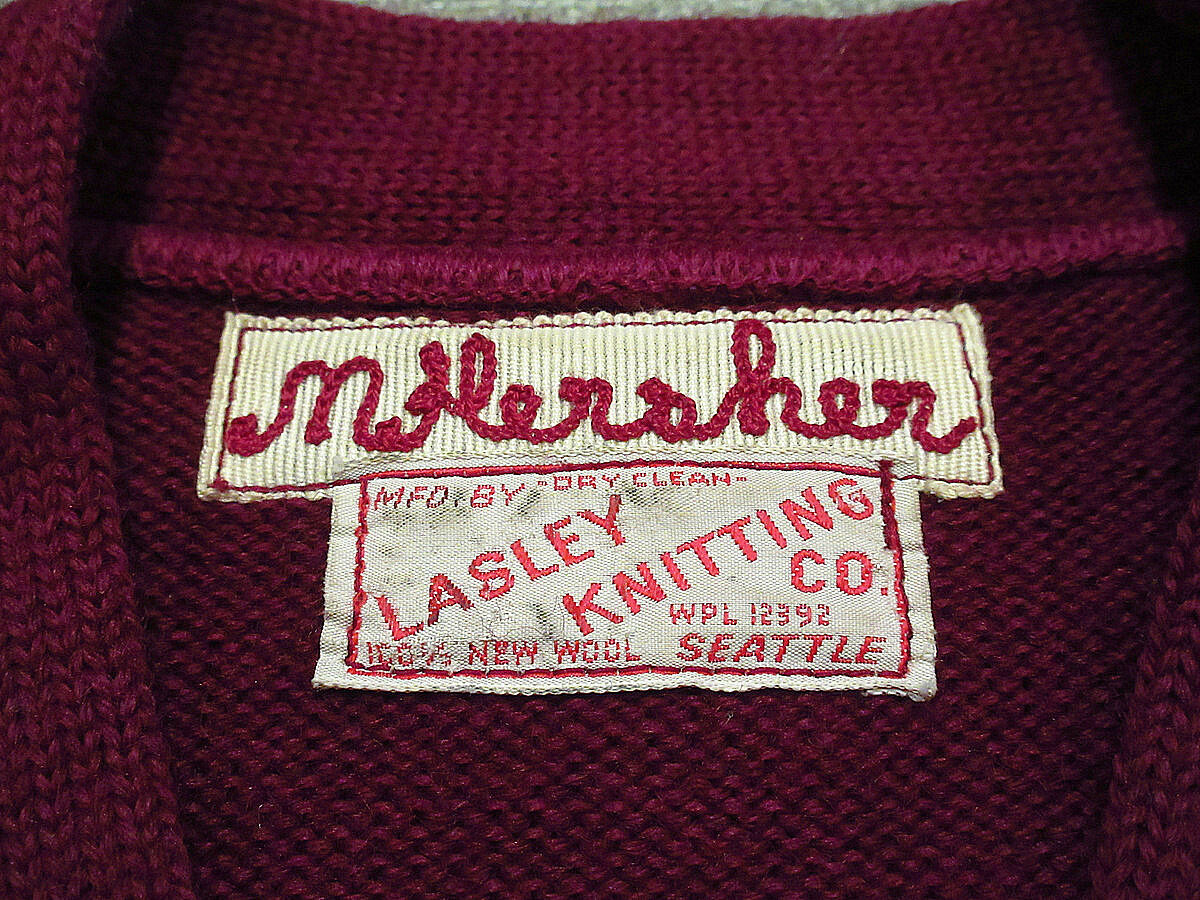 ビンテージ50's○LASLEY KNITTING CO. Vネックレタードセーター