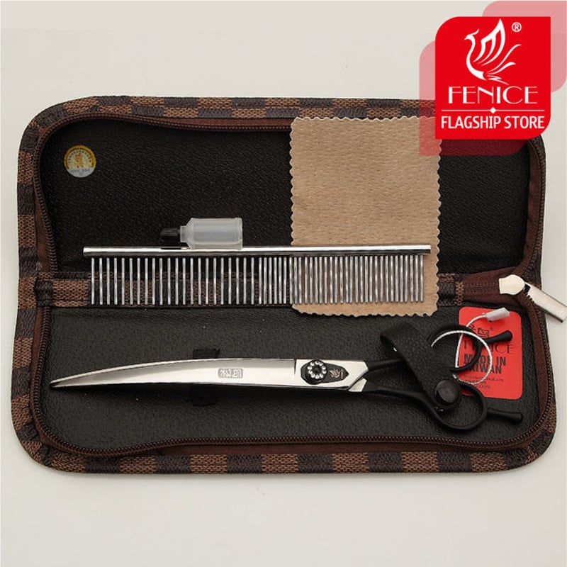 ペット はさみ トリミング グルーミング 万能 カーブ シザー 黒 フェ