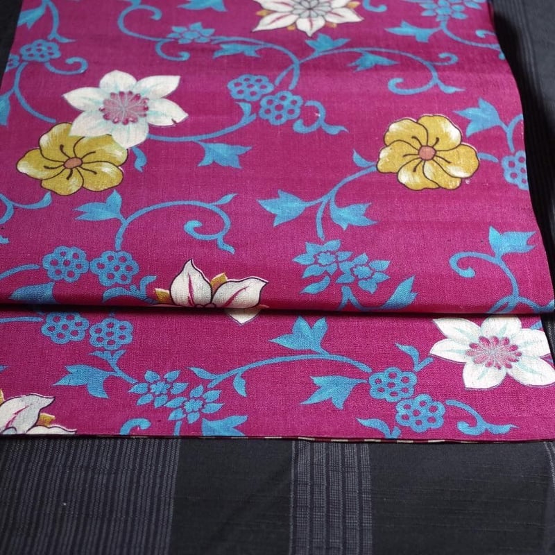 名古屋帯 大正ロマンでポップな花唐草x縞紬 | 野の草