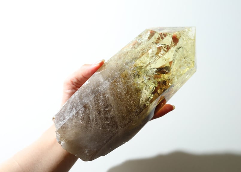 豊かな光】ブラジル産 虹入り ナチュラルスモーキーシトリン ポイント