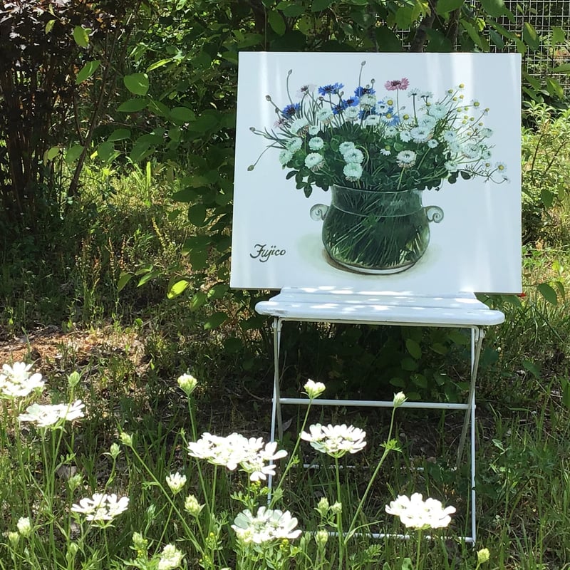 橋本不二子監修 額装作品 マットなし太子サイズ T-22【庭のバラと