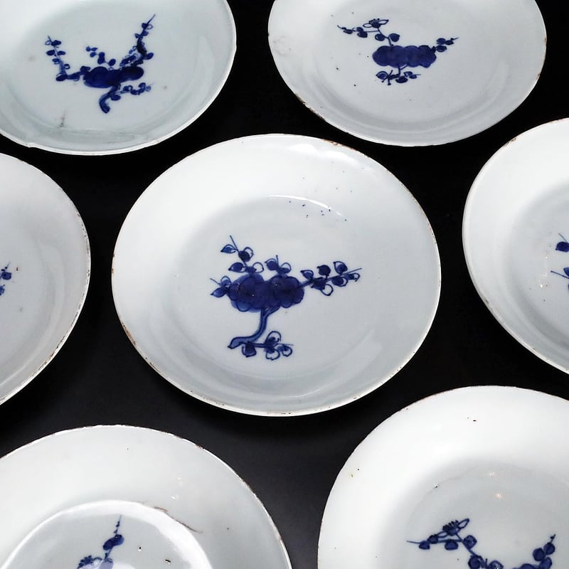 向付 染付 七福神 5客 明治 大正 昭和初期 銘 変形皿 小皿 その2 向付