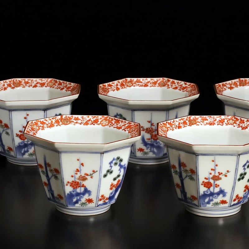 柿右衛門 色絵松竹梅文八角小鉢 五客揃 | LYAN ARTS' Collection on