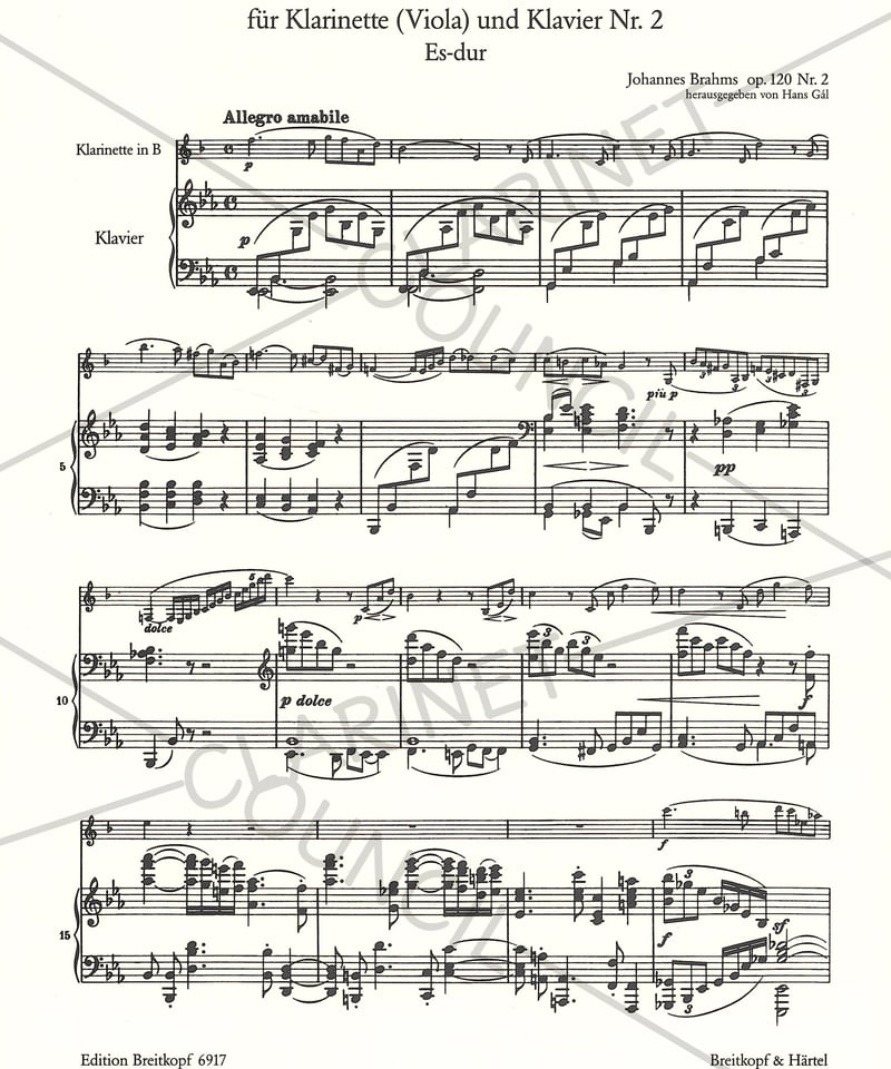 EB 6917】J. ブラームス：クラリネット・ソナタ 第2番 変ホ長調 Op