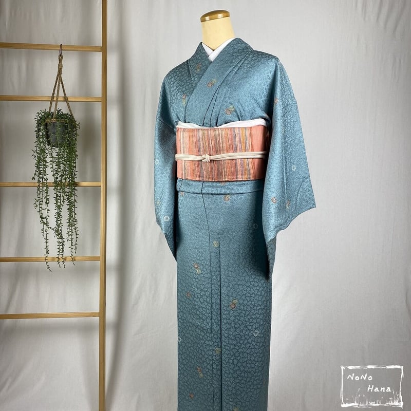 小紋】正絹 単衣 小菊の飛び柄 花浅葱色 | 野の花