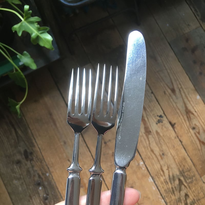 Hackman カトラリー フォーク& ナイフ bank logo | retro number