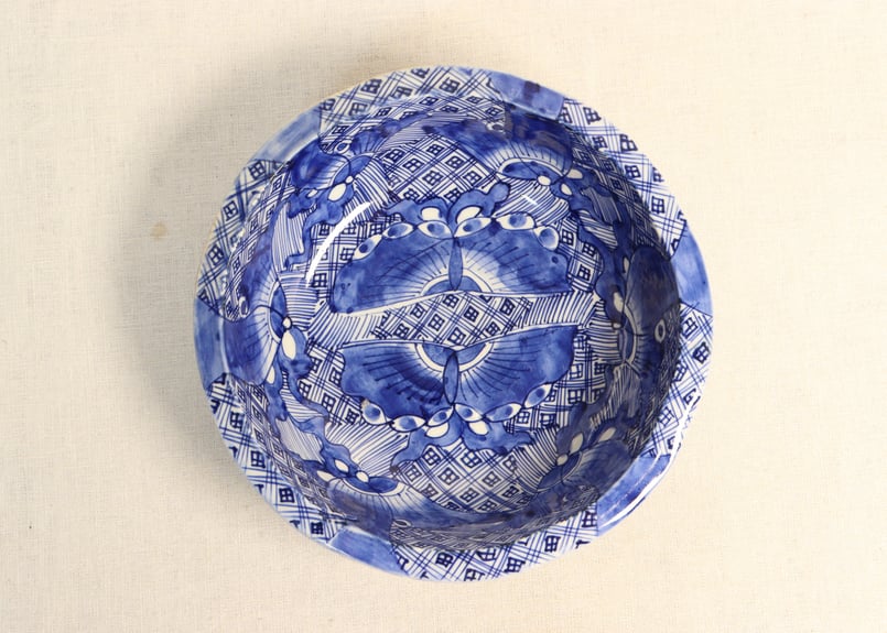 ブルーウイロウ柄 オランダ鉢(皿) 幕末から明治の輸入 ブルーウィロー