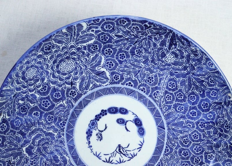 明治前期紙刷微塵唐草図尺皿 少甘手,ややかたつき | 吉祥寺PukuPuku