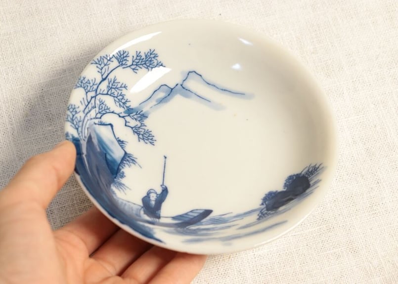 明治後期~大正銅判染付山水舟上人物図小皿 | 吉祥寺PukuPuku