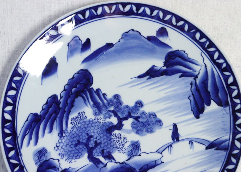 明治後期～大正染付山水図尺皿 | 吉祥寺PukuPuku