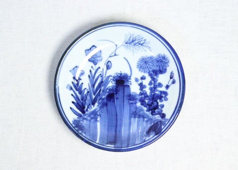 明治前期染付桔梗に菊とススキ図6寸皿 | 吉祥寺PukuPuku
