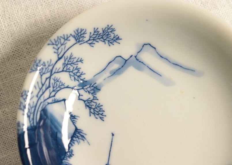 明治後期~大正銅判染付山水舟上人物図小皿 | 吉祥寺PukuPuku