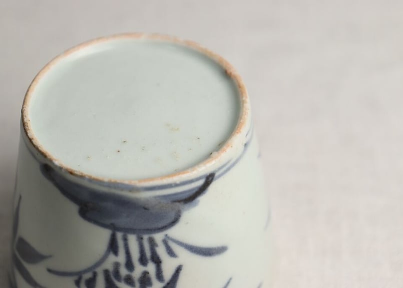 江戸中期縦線雪輪文蕎猪口 アンティーク 江戸中期染付竹図そば猪口