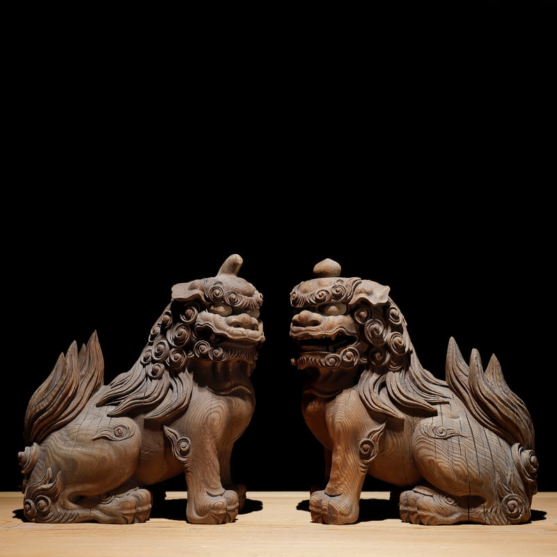 江戸期名陶 【加藤春岱】 瀬戸焼 特大狛犬 阿吽 一対 桐箱 獅子 古美術