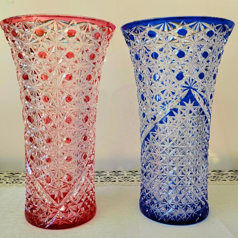アルンシュタットクリスタル 切子花瓶 ドイツ製 コバルトブルー アルン