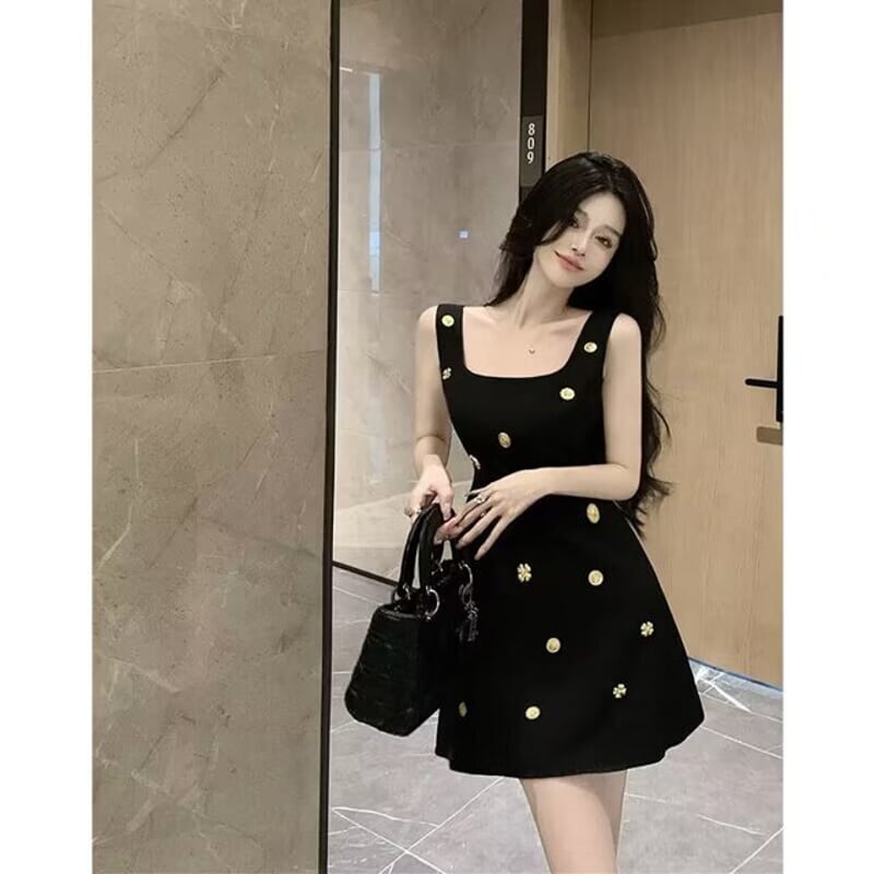 装飾付き ノースリーブワンピース ミニワンピース サマードレス