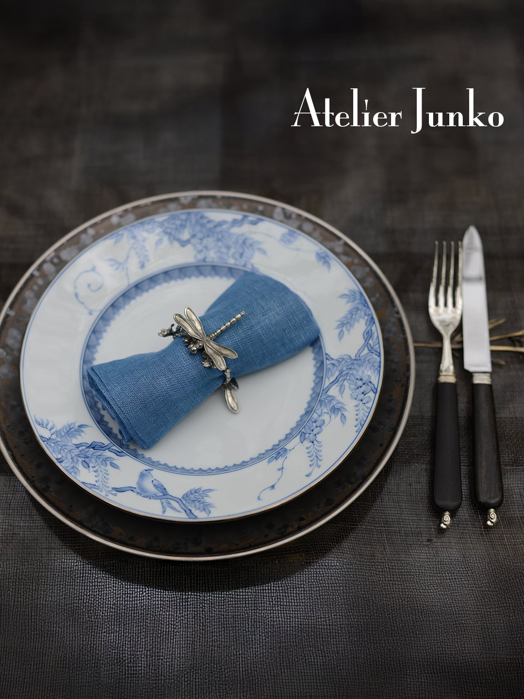 三川内焼 手描き 藤絵 ディナープレート 鳥 Hand painted wisteria d