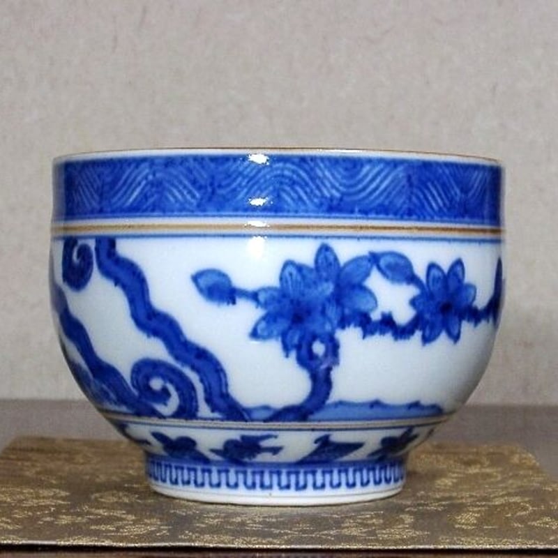 京焼・清水焼 大丸北峰（二代）作 倣祥瑞 鳥画 茶碗 無傷 箱合 保証