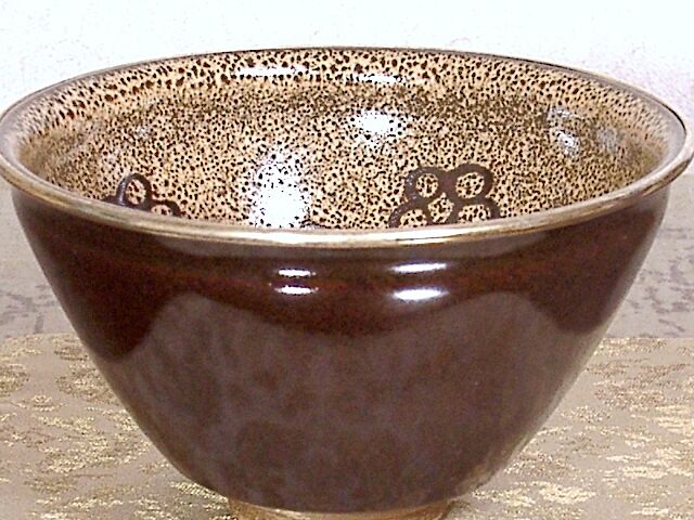 京焼・清水焼 万代草山（二代）作 銀華覆輪 天目茶碗 無傷 共箱 保証