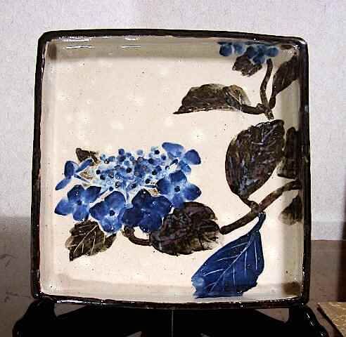 鎌倉 尾形奈美（乾女）作 乾山意 八仙花 角皿 無傷 共箱 保証