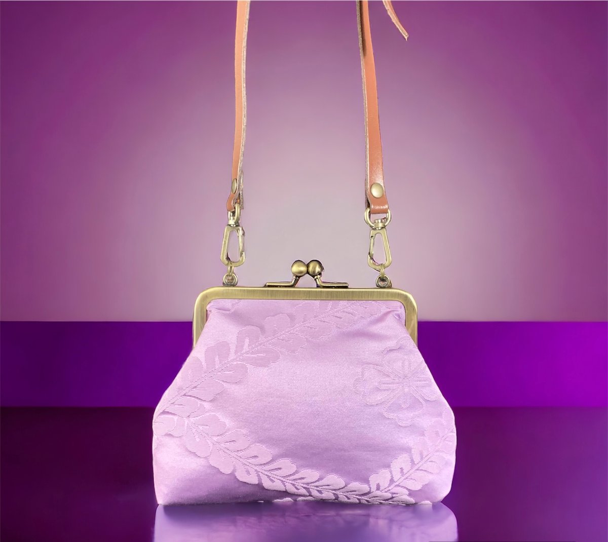 がま口バッグ＜西陣帯＆本革ショルダー＞ショルダー＆クラッチ＆お財布