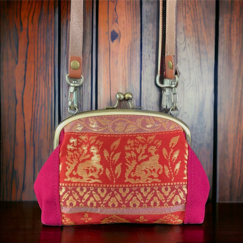 がま口バッグ＆ポーチ 西陣シルク帯＆帆布＆本革ショルダー | 帯アート