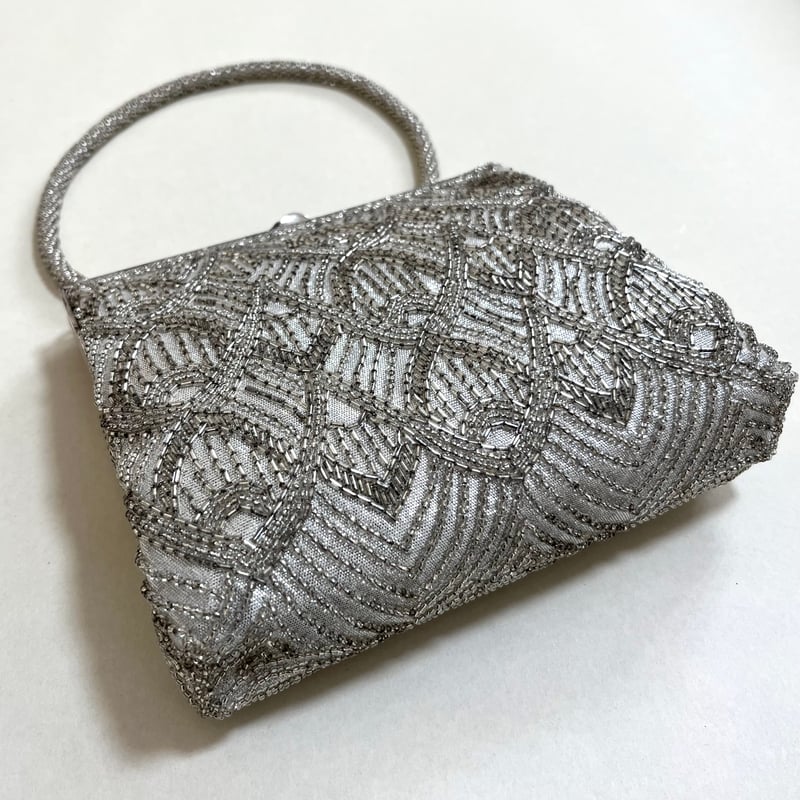 昭和レトロ ヴィンテージ はしもと シルバー ビーズバッグ 和装用